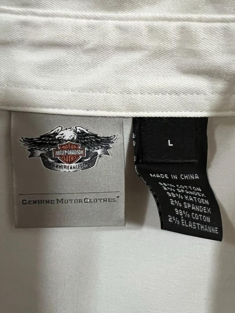 Harley-Davidson Womens White Zip Front Shirt Rhinestone Logo Large Stretch Moto - Picture 4 of 4